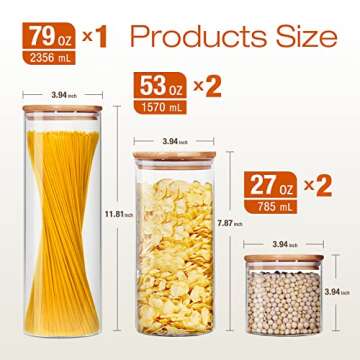 HomArtist Glass Jars with Bamboo Lids [Muti Size Set of 5], Glass Canisters with Airtight Lids, Glas...