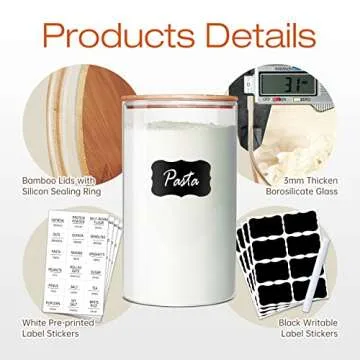 HomArtist Glass Jars with Bamboo Lids [Muti Size Set of 5], Glass Canisters with Airtight Lids, Glass Food Storage Containers for Pasta, Oats, Coffee, Flour, Sugar, Rice, Best for Kitchen & Pantry