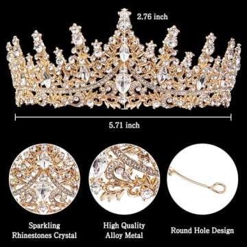 Gold Crown for Women Crystal Princess Tiaras Rhinestone Queen Crowns Wedding Bridal Hair Accessories Birthday Prom Pageant Party Coming of Age Ceremony Photo Props(Gold2)