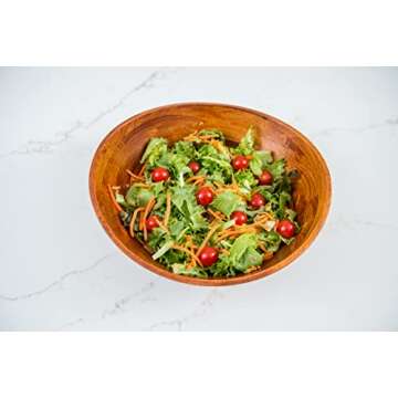 Lipper International Cherry Finished Wavy Rim Serving Bowl with 2 Salad Hands, Large, 13" x 12.5" x ...