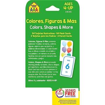 School Zone - Bilingual Colors, Shapes & More Flash Cards - Ages 4+, Preschool to Kindergarten, ESL,...