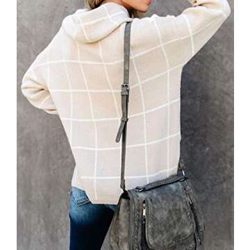 cordat Womens Turtleneck Grid Pattern Loose Pullover Sweaters Long Sleeve Chunky Plaid Knitted Jumper Tops (S,Apricot)