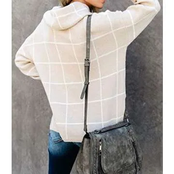 cordat Womens Turtleneck Grid Pattern Loose Pullover Sweaters Long Sleeve Chunky Plaid Knitted Jumper Tops (S,Apricot)