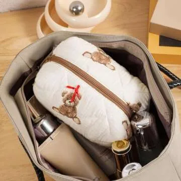 Cute Floral Cotton Makeup Bag for Women and Girls