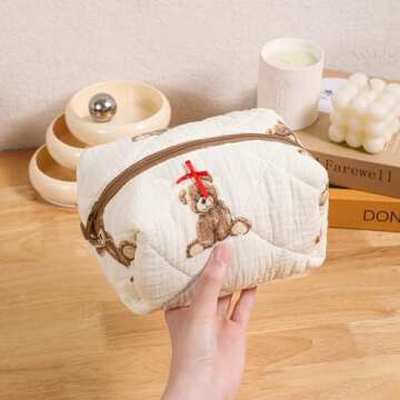 Cute Floral Cotton Makeup Bag for Women and Girls