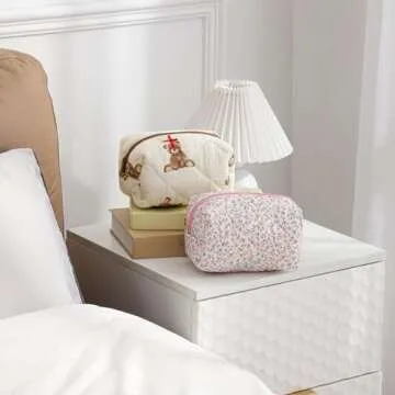 Cute Floral Cotton Makeup Bag for Women and Girls