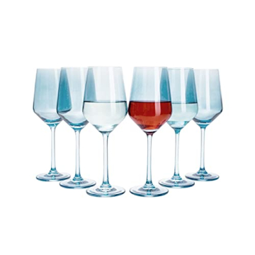 The Wine Savant Blue Wine Glasses Set of 6 - Elegant Hand-Blown Colored Glassware for Stylish Entert...