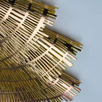 Snowkingdom Gold Round Placemats Set of 6 Metallic Pressed Vinyl Dining Table Mats Farmhouse Kitchen Hollow Out Wood Pattern 15inch Table Setting Spring Fall Decoration Gold Centerpiece