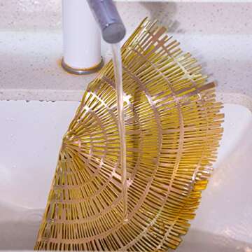 Snowkingdom Gold Round Placemats Set of 6 Metallic Pressed Vinyl Dining Table Mats Farmhouse Kitchen Hollow Out Wood Pattern 15inch Table Setting Spring Fall Decoration Gold Centerpiece