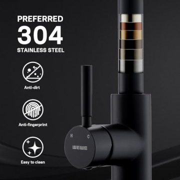Stylish WEWE Black Kitchen Faucet with Pull Down Sprayer