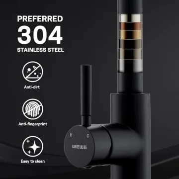 Stylish WEWE Black Kitchen Faucet with Pull Down Sprayer