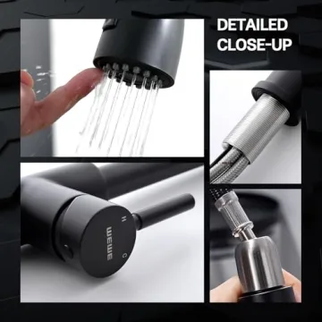 Stylish WEWE Black Kitchen Faucet with Pull Down Sprayer