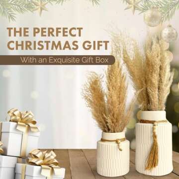 White Large Ceramic Vase Set of 2, Modern Farmhouse Home Decor Accents, Rustic Décor and Accessorie...