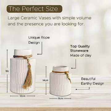 White Large Ceramic Vase Set of 2, Modern Farmhouse Home Decor Accents, Rustic Décor and Accessories for Living Room, Dining Table and Mantle, Coffee Table Centerpiece Decorations, Trendy Boho Vases