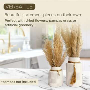 White Large Ceramic Vase Set of 2, Modern Farmhouse Home Decor Accents, Rustic Décor and Accessories for Living Room, Dining Table and Mantle, Coffee Table Centerpiece Decorations, Trendy Boho Vases