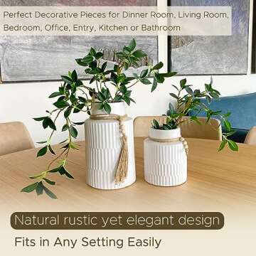 White Large Ceramic Vase Set of 2, Modern Farmhouse Home Decor Accents, Rustic Décor and Accessories for Living Room, Dining Table and Mantle, Coffee Table Centerpiece Decorations, Trendy Boho Vases