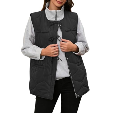 ECOWISH Women Puffer Vest Sleeveless Jacket Fall Button Zip Up Winter Coat Quilted Padded Warm Gilet...
