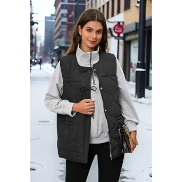 ECOWISH Women Puffer Vest Sleeveless Jacket Fall Button Zip Up Winter Coat Quilted Padded Warm Gilet Outerwear with Pockets Black M