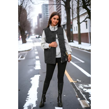 ECOWISH Women Puffer Vest Sleeveless Jacket Fall Button Zip Up Winter Coat Quilted Padded Warm Gilet Outerwear with Pockets Black M