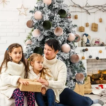 Christmas Tree Ornaments Velvet Balls - Pack of 15pcs Shatterproof Xmas Bulbs Decorations Set - Multicolor Green Brown Neutral, 80mm 3.15 inch