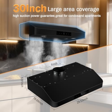 TAZPI 30 Inch Under Cabinet Range Hood 1200CFM Smart Control