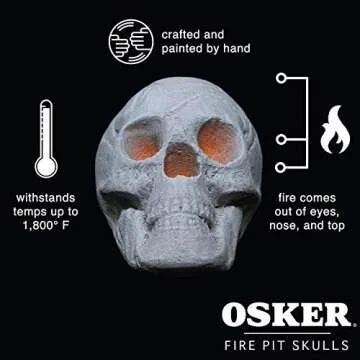 OSKER Ceramic Fireproof Fire Pit Skull Log for Bonfire, Campfire, Fireplace, Firepit | Halloween Decor | for Gas, Propane, or Wood Fires | 9 Inch - Light Beige