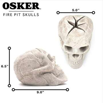 OSKER Ceramic Fireproof Fire Pit Skull Log for Bonfire, Campfire, Fireplace, Firepit | Halloween Decor | for Gas, Propane, or Wood Fires | 9 Inch - Light Beige