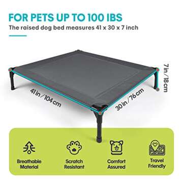 Mora Pets Elevated Dog Bed Raised Dog Cot for Large Dogs Portable Pet Cot with Washable Breathable Mesh Metal Frame Cooling Dog Cot for Indoor Outdoor 41 Inch Black