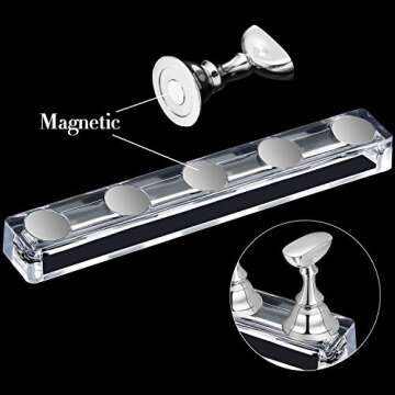 6 Sets Magnetic Nail Tip Display Holder Acrylic Display Stand Nail Tip Practice Art Training Stand for DIY Manicure Fingernail Salon(Silver)