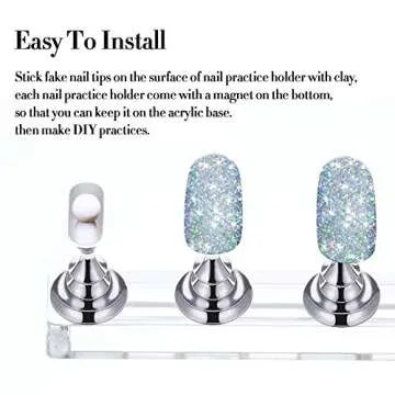 6 Sets Magnetic Nail Tip Display Holder Acrylic Display Stand Nail Tip Practice Art Training Stand for DIY Manicure Fingernail Salon(Silver)