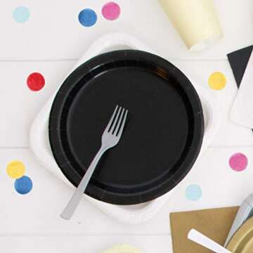Solid Black Round Paper Dinner Plates - 9" (Pack of 16) - Eco-Friendly & Disposable Tableware - Perfect for Celebrations, Weddings & Gatherings