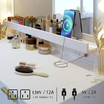 ALEXNUTRE Makeup Vanity Desk with Large Mirror and 13 LED Lights, 39.3in Vanity Table with Power Outlet & 5 Drawers, 3 Lighting Color Adjustable, Vanity Desk for Bedroom and Dressing Room, White