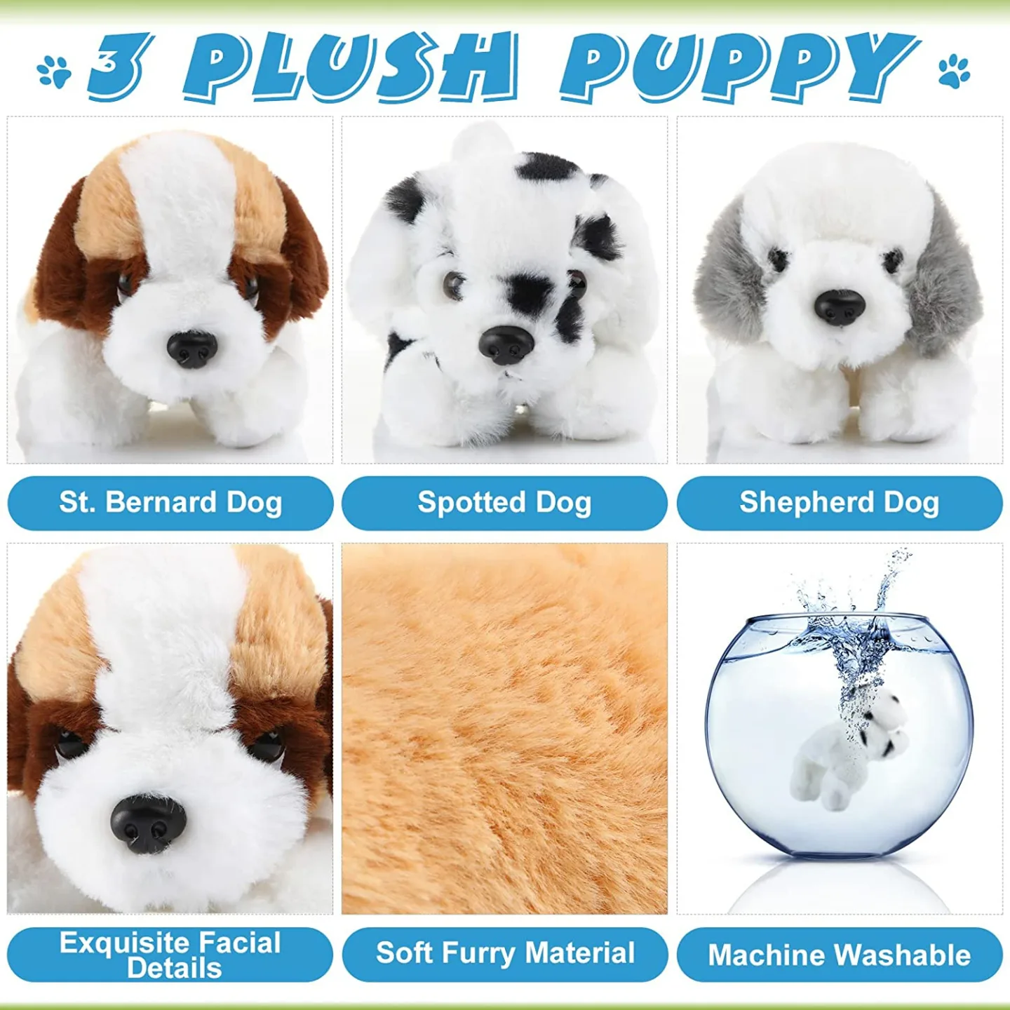 Plush Dog Puppy Toys - 3 Piece Set for Kids