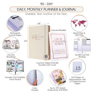 Self Care Journal - 5 Minute Mental Health & Manifestation Journal | 90-Day Undated Daily Planner fo...