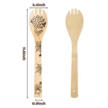 Eartim 5Pcs Hocus Pocus Wooden Spoons Slotted Spatula Set, Kitchen Burned Bamboo Cookware Gadget Kit Cooking Non-stick Utensils Fun Gift Idea for Family Friends Housewarming Present Party Return Gift