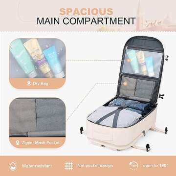 Maelstrom Travel Backpack for Women Men,35L Laptop Backpack Fits 17-Inch Laptop,Waterproof Carry On Backpack for Airplanes with Detachable Crossbody Bag&Shoe Compartment,Beige, Large