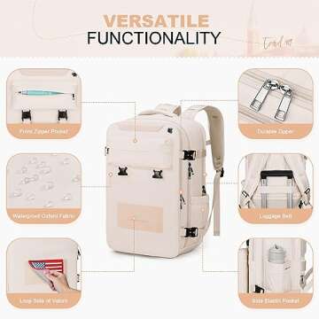 Maelstrom Travel Backpack for Women Men,35L Laptop Backpack Fits 17-Inch Laptop,Waterproof Carry On Backpack for Airplanes with Detachable Crossbody Bag&Shoe Compartment,Beige, Large
