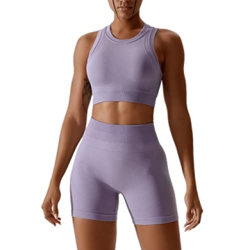 ABOCIW Workout Sets for Women Seamless Racerback Sport Bra Padded Yoga Tank Tops Tummy Control High ...