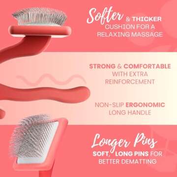 Flying Pawfect Dog Slicker Brush for Grooming Pet Hair - Best Brushes For Poodle & Golden Doodle - Long Haired Brush For Dogs - Goldendoodle Long Pin Brush For Dematting (Large)