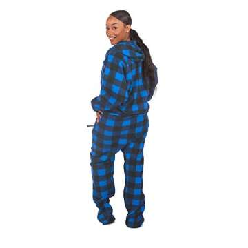 Forever Lazy Footed Adult Onesie in Blue Plaid - Cozy Unisex Sleepwear