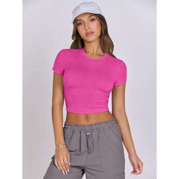 ANRABESS Women Short Sleeve Crop Top Crew Neck Basic Tee Shirts Slim Tight Y2K Sexy Going Out Tops S...