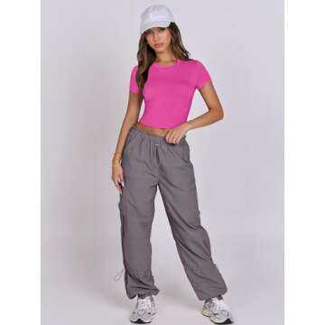 ANRABESS Women Short Sleeve Crop Top Crew Neck Basic Tee Shirts Slim Tight Y2K Sexy Going Out Tops Summer Outfits for Teens Hot Pink X-Large