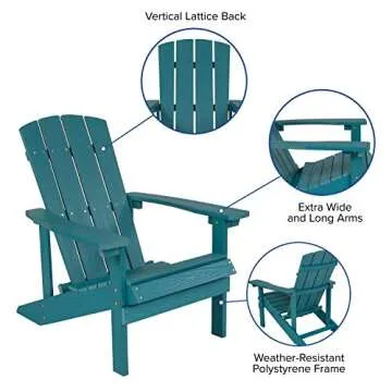 Flash Furniture Charlestown Commercial Grade Indoor/Outdoor Adirondack Chair, Weather Resistant Durable Poly Resin Deck and Patio Seating, Sea Foam