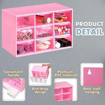 Amyhill 6 Pcs Mini Drawer Organizer Small Organizer with 9 Drawers Plastic Desktop Craft Storage Box for Office Home Room Jewelry Cosmetics Collection(Rose Red)