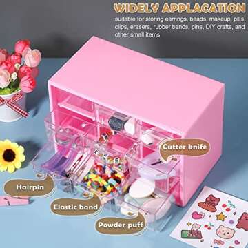 Amyhill 6 Pcs Mini Drawer Organizer Small Organizer with 9 Drawers Plastic Desktop Craft Storage Box for Office Home Room Jewelry Cosmetics Collection(Rose Red)