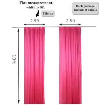 2pcs 5ftx10ft Wedding Backdrops Curtain Panels for Photoshoot Birthday Baby Shower Engagement Party Festival Restaurant Reception Background Stage Decoration(Fushcia)