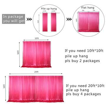 2pcs 5ftx10ft Wedding Backdrops Curtain Panels for Photoshoot Birthday Baby Shower Engagement Party Festival Restaurant Reception Background Stage Decoration(Fushcia)