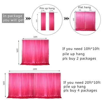 2pcs 5ftx10ft Wedding Backdrops Curtain Panels for Photoshoot Birthday Baby Shower Engagement Party Festival Restaurant Reception Background Stage Decoration(Fushcia)