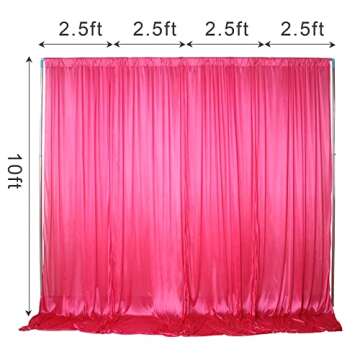 2pcs 5ftx10ft Wedding Backdrops Curtain Panels for Photoshoot Birthday Baby Shower Engagement Party Festival Restaurant Reception Background Stage Decoration(Fushcia)