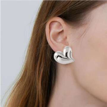 Gold/Silver Heart Earrings for Women Chunky Waterdrop Earrings Statement Earrings Hypoallergenic Pie...